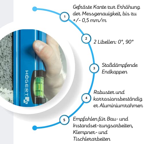Wasserwaage Högert Technik 20 cm mit 2 Libellen für präzise Messungen