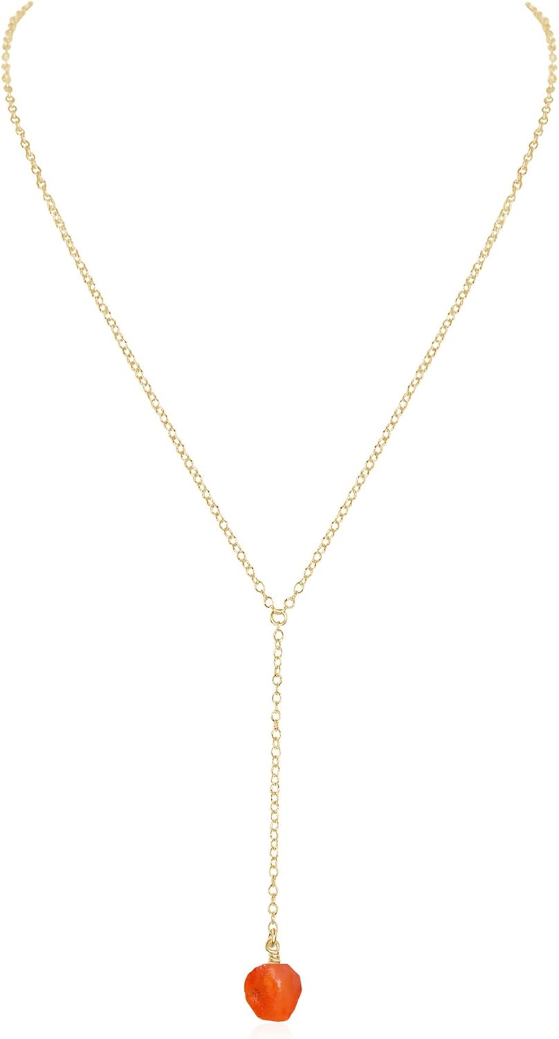Luna Tide Carnelian Raw Nugget Lariat in 14k Gold Fill