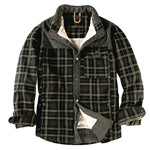 Seidarise Men's Thicken Long Sleeve Plaid Flannel Shirt Button Down Shirt Jacket Outdoor Casual Vintage Light Green