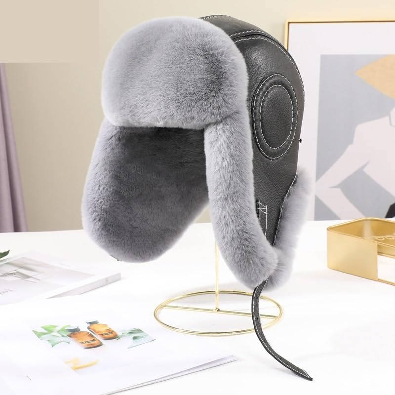 Gorro de Invierno Térmico Llegada de los hombres Sombreros de bombardero Invierno Hombre ruso Cálido Sombrero de cuero de piel de oveja real Hombre Gorras de piel real Sombrero de Aviador para Esquiar