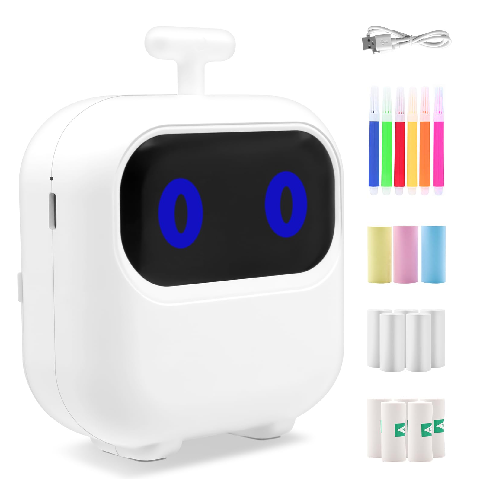 Mini Thermal Printer,Bluetooth Labler Maker,Portable Inkless Printers Compatible with Android and ios,Printable Photos,Lists,Memo,QR Codes,Notes(With 13 Roll Paper+5 Colored Pens)