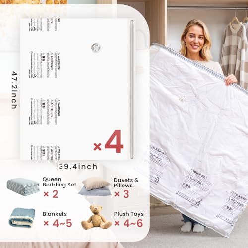 Image of TAILI Vacuum Storage Bags 4 Pack, XXL Jumbo Size 47x39 Inch, Cream | XXL Large Vacuum Seal Bags for Clothing, Huge Space for Bedding, Comforters, Pillows, Toy, Save More Closet Space