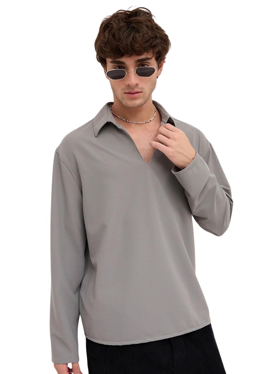 VASTRADO Spanish Grey Oversized Polo Tencel Knit Shirt-image-46