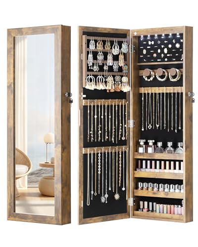 Nicetree 6-LED Mirror Jewelry Cabinet with Full Mirror