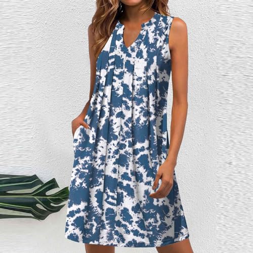 GSPCLAM Sun Dresses for Women Trendy Summer Loose Flowy Cute V Neck Dress Vintage Ruffle Tiered Sleeveless Fashion Sundresses