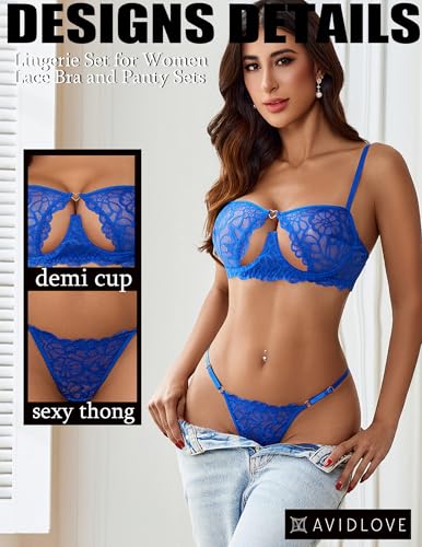 Image of Avidlove Lingerie for Women Sexy Lace Bra and Panty Set Underwire Push Up Lingerie Sets Demi Half Cup