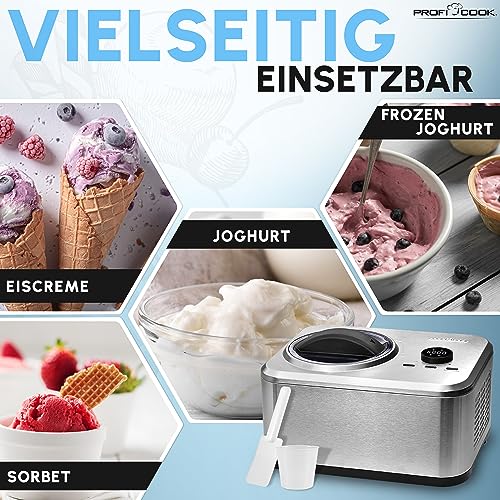 ProfiCook Eismaschine und Joghurtbereiter | Eis in 20 min. | für bis zu 1500ml | Eismaschine mit Kompressor | für Eis & Frozen Joghurt | Inkl. Rezeptvorschläge, Spachtel und Messbecher | PC ICM 1268 – Bild 6