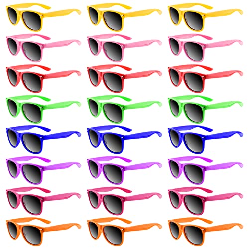 MIAHART Kids Party Sunglasses Bulk Neon Colors Glasses for Summer Beach Pool Party Carnival Prizes Birthday Party Favors