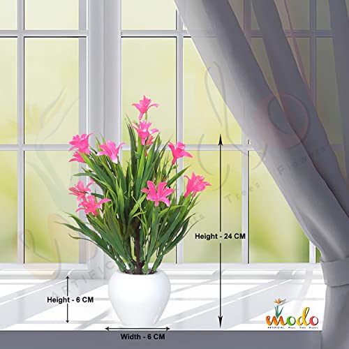 Image of Modo Combo of 2 Artificial Plants with Apple Pot for Home & Office Decor /Guldasta (21 CM) -Pink