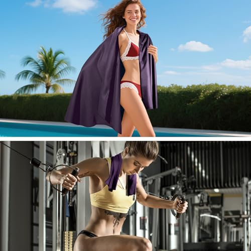 HOMIKLSA Mikrofaser Handtuch 3 Set - Groß 200×100cm & 2 Klein 80×40cm, Schnelltrocknend Microfaser Sporthandtuch, für Reisehandtuch, Badetuch, Fitness & Sport Handtücher und Strandtuch (Lila)