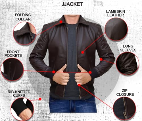 Image of 70s Style Classic Bomber Leather Jacket - Mens Vintage Real Lambskin Jacket