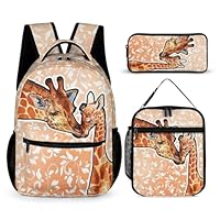 Homieblanket Giraffe Backpack with Lunch Box & Pencil Case, 16 Inch Cute Giraffes Themed Bookbag, Adjustable Lightweight Large Capacity, Colorful Daily Casual Backpacks Set with Lunch Bag
