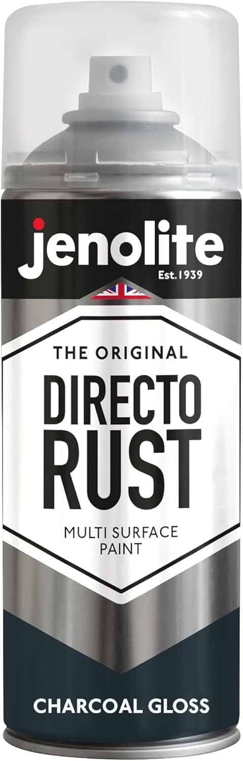 Jenolite Charcoal Directorust Spray Paint - Grey, Gloss Finish, Multi-Surface For Metal, Plastic, Ceramic, Wood & Rusted Surfaces, 400Ml (13.52Fl Oz), Ral7016