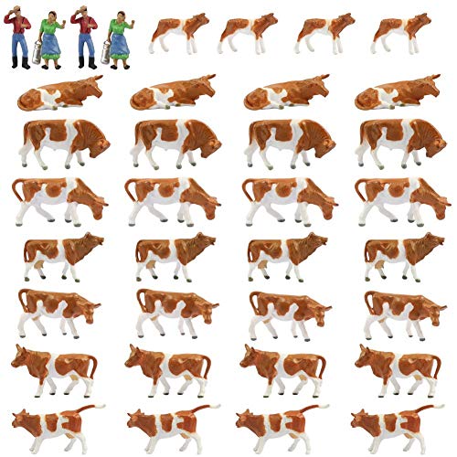 Farm Animals Figure Toys Set,AN8705 36PCS 1:87 Well Painted Model Cows Figures HO Scale Model Train Scenery Layout Miniature Landscape