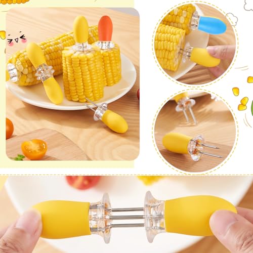 Maiskolbenhalter, 20 Stück/10 Paar Maiskolbenhalter-Sets, lustige Gesichter, Maiskolbenhalter aus Edelstahl, Grillgabelspieße für BBQ und Küche, Rostfreier Mais-Pick, Fruit Forks