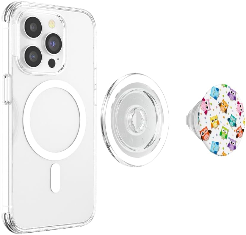 Owl Bird Horned Owl Nocturnal Spotted Owl White PopSockets MagSafe PopGrip for iPhone