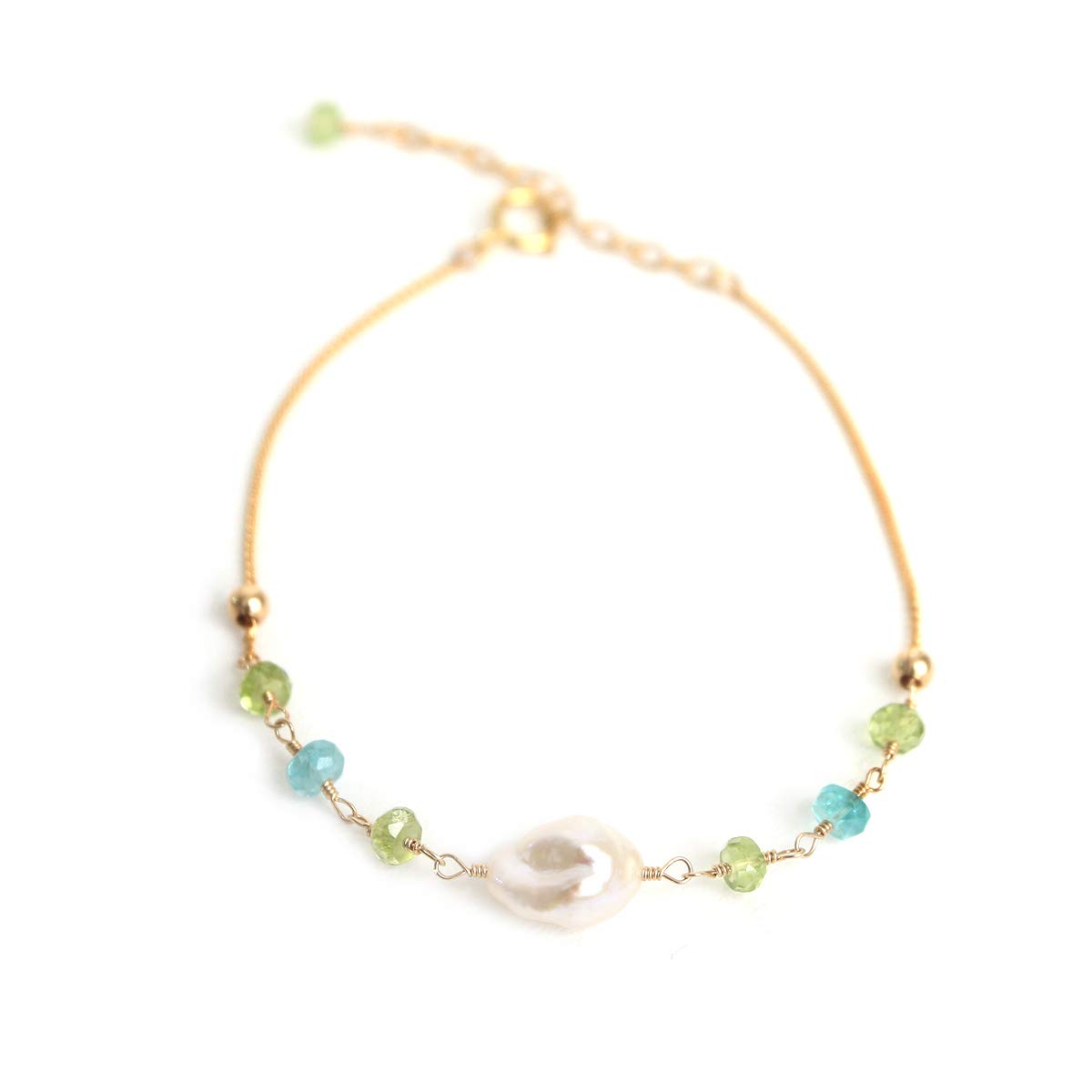 14KGF ペリドットと淡水パールのブレスレット 14kgf ペリドットと淡水パールブレスレット ブレスレット