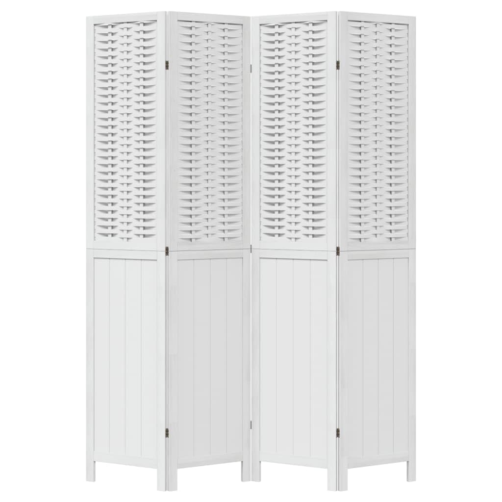 Biombo plegable de 4 piezas de madera maciza de paulownia blanca como protección visual, separador de habitaciones flexible, 4 piezas, color blanco