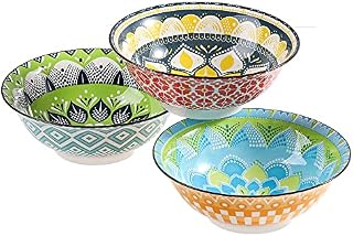 Ramen Bowl Set Pho Bowls- Porcelain Noodle Bowl Sets for Kitchen 35 oz - Colorful Ceramic Bowls for Serving Cereal | Miso Soup | Salad | Pasta | Noodles- Microwavable and Dishwasher Safe - Set of 3