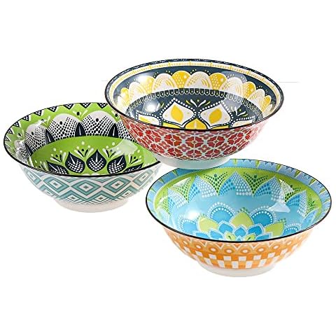 Ramen Bowl Set Pho Bowls- Porcelain Noodle Bowl Sets for Kitchen 35 oz - Colorful Ceramic Bowls for Serving Cereal | Miso Soup | Salad | Pasta | Noodles- Microwavable and Dishwasher Safe - Set of 3 Cover