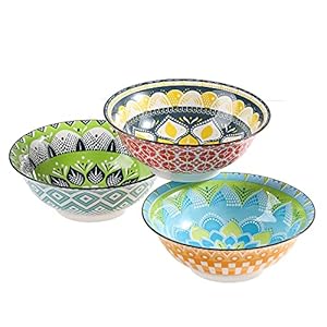 Ramen Schüssel Keramik Schale Set – 3er Ramen Bowl Set – Pho Schüssel – Suppenschüssel Suppenschalen 1050 ml – Porzellan Schüsseln 21 cm – Bunte Schalen Set für Salat | Suppe | Müsli | Nudeln | Pasta