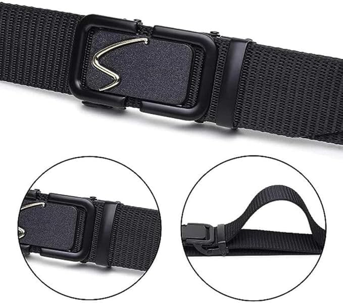 Image of Men AdjustableSynthetic Belt with Automatic Buckle Durable Casual Formal Daily Use Design black