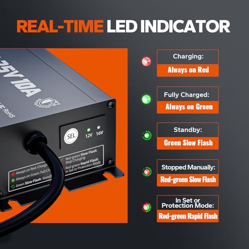 Image of LiTime 12V /16V 10A LiFePO4 Charger, IP65 Waterproof, 14.6V /18.25V Output