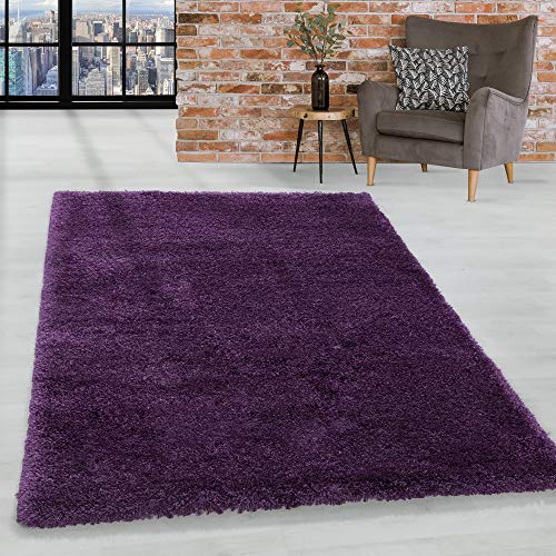 HomebyHome Teppich Wohnzimmer Hochflor Shaggy Lila 120x170 cm 50 mm Florhöhe - Teppich Schlafzimmer...