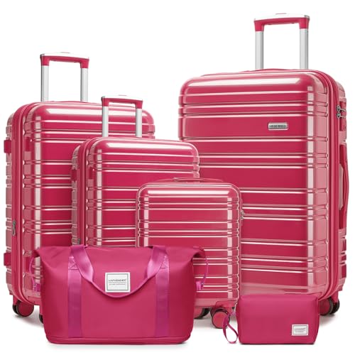 Image of LARVENDER Luggage Sets 6 Piece Hardside Expandable Suitcase with Wheels TSA Lock, PC+ABS Hardshell Lightweight Travel Luggage Sets for Women, Glossy Verry Berry, 6 Piece Set