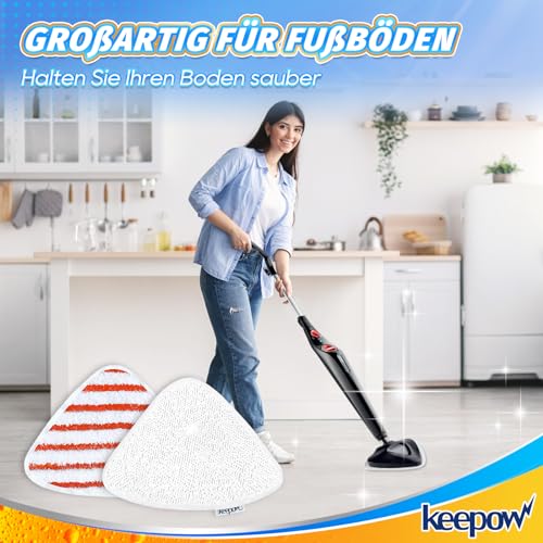 KEEPOW 8 Stück Dampfreiniger Ersatzbezug für Vileda Steam Dampfreiniger, Dampfreiniger Ersatzbezüge für Vileda Steam PLUS Dampfreiniger, 4 Rot und 4 Weiß