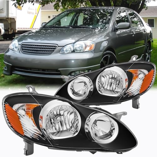 2pcs Headlights Assembly Set For 2003 2004 2005 2006 2007 2008 Toyota Corolla CE LE S Replacement Headlamps Driver and Passenger Side Matte Black Housing Amber Reflector Clear lens(LH&RH) by Aresparts - Used condition - US$80.73