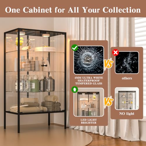 Image of Beauty4U Iron Frame Glass Display Cabinet with LED, 4-Shelf Curio Cabinet