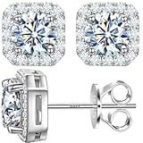 1Ct Moissanite Halo Earrings Square/Cushion Cut Moissanite Stud Earrings For Men Women D Color VVS1 18k Gold Plated 925 Sterling Silver Hypoallergenic Earrings