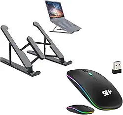 Kit Mouse Sem Fio LED RGB + Suporte Ergonômico Dobrável para Notebook, Tablet e Celular (Premium) TXVAR IMP.