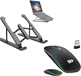 Kit Mouse Sem Fio LED RGB + Suporte Ergonômico Dobrável para Notebook, Tablet e Celular (Premium) TXVAR IMP.