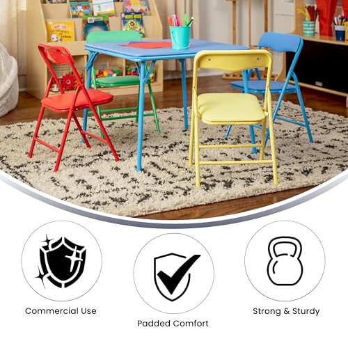 Flash Furniture Mindy Kids 5-Piece set Folding Square Table and Chairs Set for Daycare and Classrooms, Children's Activity Table and Chairs Set, Multicolor