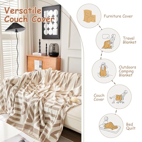 Image of Styleys Chenille Sofa Cover - Reversible Sofa Towel & Blanket | Soft, Anti-Slip, Washable Couch Protector for Living Room & Lounge - 3 Seater - 330X180cm, Khaki, XNESMSFJ-3C