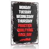 Vintage Racing Race Car Metal Sign Decor for Home Room Man Cave Bar Garage Decorations, Rustic Racing Race Car Lover Driver Fan Gifts for Women Men, Monday