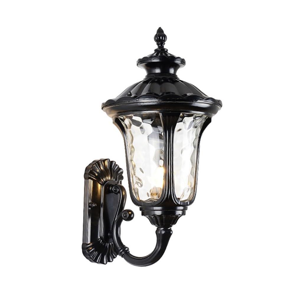 OZBMA European Retro Wall Light Outdoor Aluminum Lamp Water Ripple Glass Shade Sconces for Terrace Garden Villa Courtyard Hallway Aisle Garage(Black,50cm/19.6inch)
