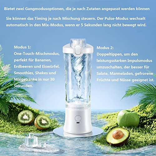 Blender Smoothie Makers, 600 ml draagbare mixer mini jug blenders, smoothie maker to go multifunctionele persoonlijke mixer Fresh Juice mixer fles To Go met USB oplaadbaar (wit) - Afbeelding 3