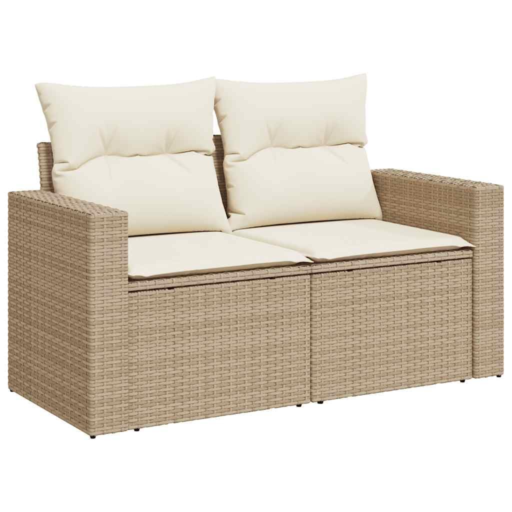 Juego de sofá modular de ratán sintético para jardín con espacio de almacenamiento y fundas de almohada extraíbles, 11 piezas, color beige