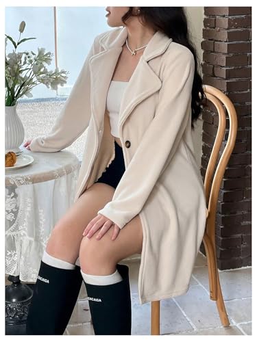 SweatyRocks Girl's Notch Lapel Collar Button Down Coat Knee Length Dressy Casual Pea Coat Outerwear3