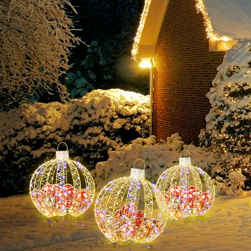 Shintenchi 9 Pack Christmas Lighted Balls, Outdoor/Indoor Hanging Decoration, Large Lighting Ball 15" 20" 25" Sphere Light for Holiday Decor, Yard, Lawn and Party by Shintenchi - Image 4