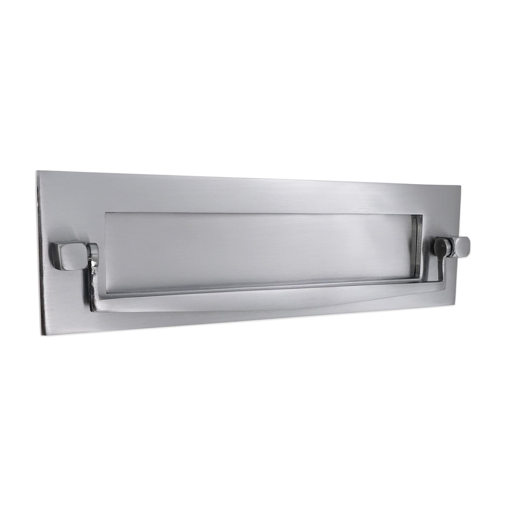 Entrée de boîte aux lettres traditionnelle victorienne en laiton massif à ressorts lourds 25,4 x 7,6 cm avec heurtoir de porte (chrome satiné)