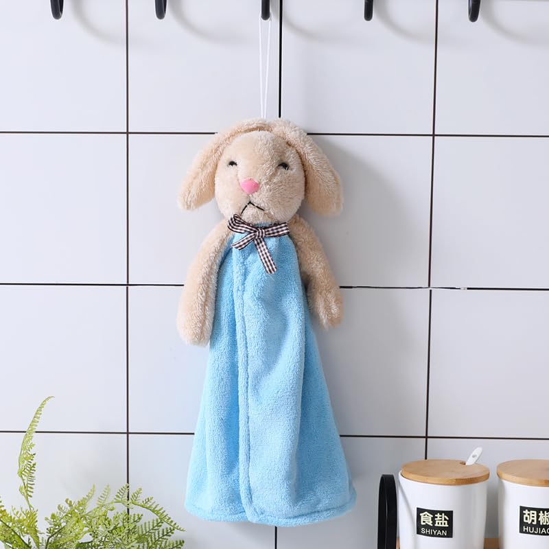 Image of Super Soft Rabbit Hanging Hand Towel for Kitchen and Bathroom Absorbent Thick Coral Velvet Hand Towels with Hanging Loop Fast Drying Microfiber (Pack of 6)