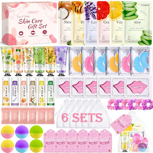 60PCS Spa Party Supplies for Girls Include Face Masks Hand Cream Lip Balm Foot Bath Bombs Lip Mask Under Eye Patches Compressed Towels Spa Birthday and Sleepover Party Supplies for Girls Women