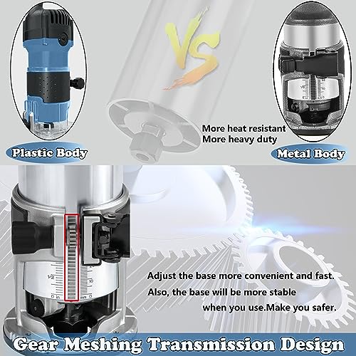 Dobetter DBTR700B 1.25Hp Wood Router Tool, 6.5Amp Electric Trim Router, 6 Variable Speed Compact Palm Router Woodworking thumb #2