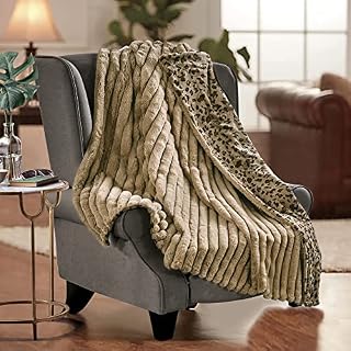 Viviland Leopard Faux Fur Throw Blanket for Couch Sofa - Reversible Soft Double Blanket - Cheetah Animal Print Blanket with Brown Fleece Flannel Blanket - Cozy Furry Warm Blanket - 150 x 200cm