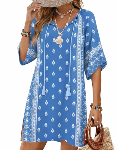Image of Zeagoo Womens Summer Dress Casual Ruffle Tiered Floral Square Neck Sundresses Beach Boho Mini A-line Dress 2026 with Pockets