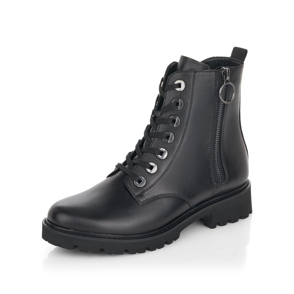 Remonte Women Ankle Boots D8671, Ladies Lace-up Ankle Boot,Removable Insole,Short Boots,lace-up Boot,Low Boots,Zipper,Schwarz,41 EU / 7.5 UK